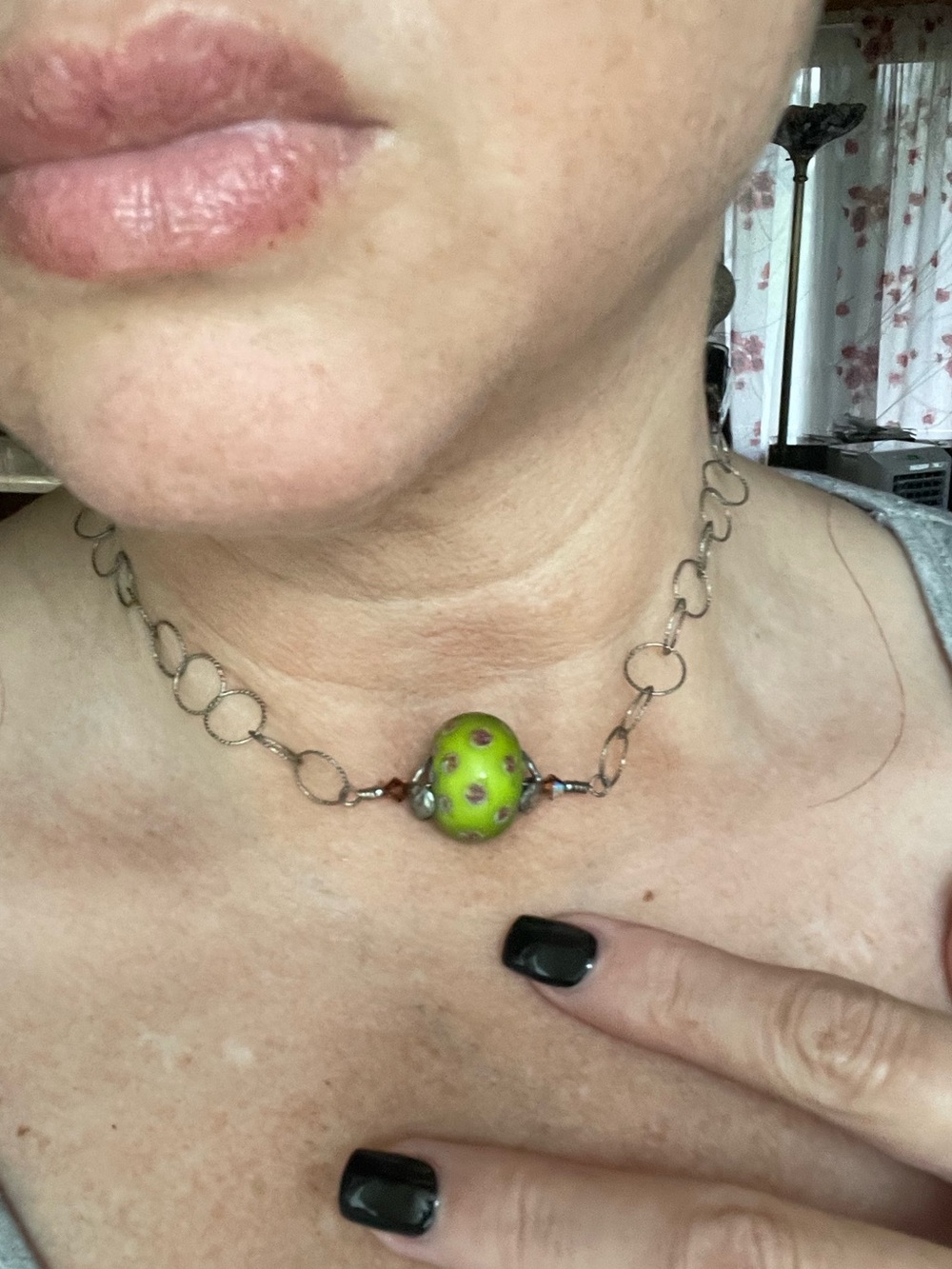 Handmade Lampwork Glass Necklace Sterling Chain Crystal Accents